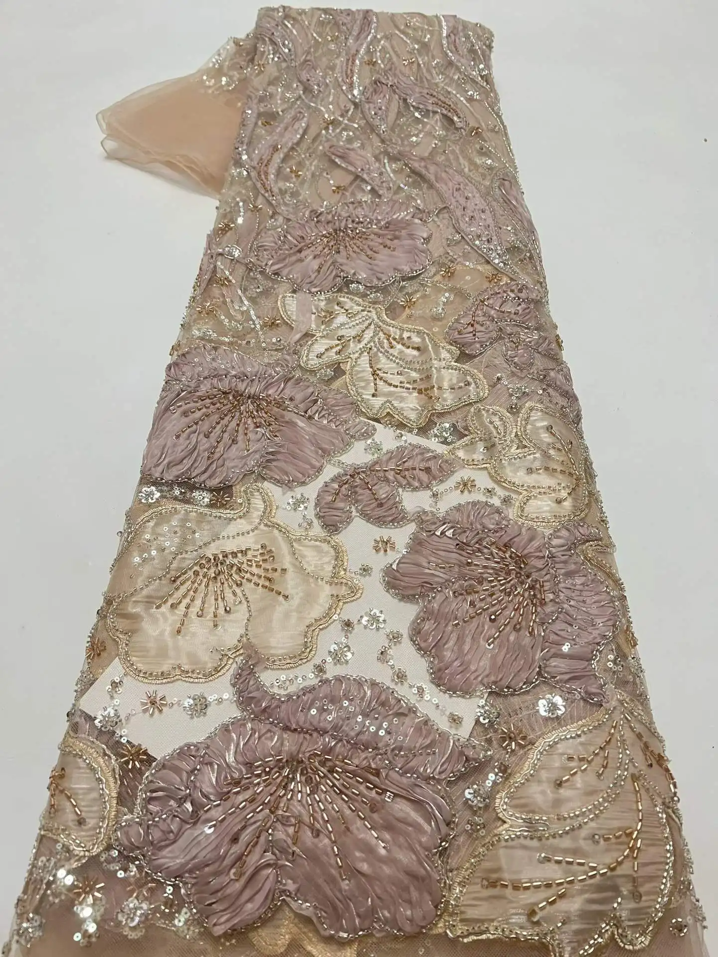 Luxury African Beaded Lace Fabric 2026 High Quality French Sequin Lace Fabric for Bridal Wedding Evening Gown Material
Luxury African Beaded Lace Fabric 2026 High Quality French Sequin Lace Fabric for Bridal Wedding Evening Gown Material