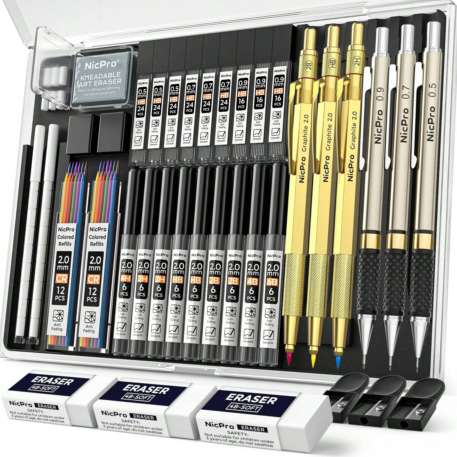 35pcs Gold Metal Mechanical Pencil Set (0.5/0.7/0.9mm) & 2mm Lead Holder with Refills
35pcs Gold Metal Mechanical Pencil Set (0.5/0.7/0.9mm) & 2mm Lead Holder with Refills