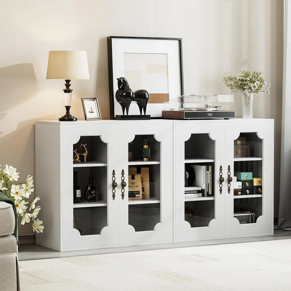 4-Door Glass Kitchen Sideboard with Adjustable Shelves, 63 Inch, for Storage and Organization
4-Door Glass Kitchen Sideboard with Adjustable Shelves, 63 Inch, for Storage and Organization