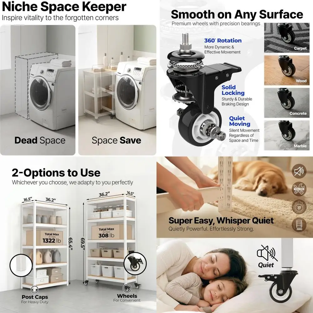 5-Tier Metal Rolling Cart with Adjustable Shelves, Heavy Duty Casters, Utility Storage for Kitchen and Garage, White, 36.2 W
5-Tier Metal Rolling Cart with Adjustable Shelves, Heavy Duty Casters, Utility Storage for Kitchen and Garage, White, 36.2 W