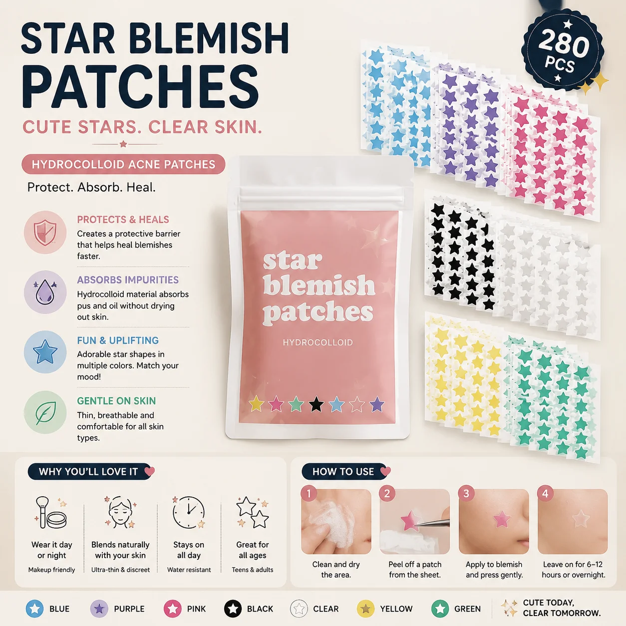 multi-color star acne patches facial acne patches Gentle & Non-Irritating Effective Blemish Coverage Hydrocolloid Pimple Patch
multi-color star acne patches facial acne patches Gentle & Non-Irritating Effective Blemish Coverage Hydrocolloid Pimple Patch