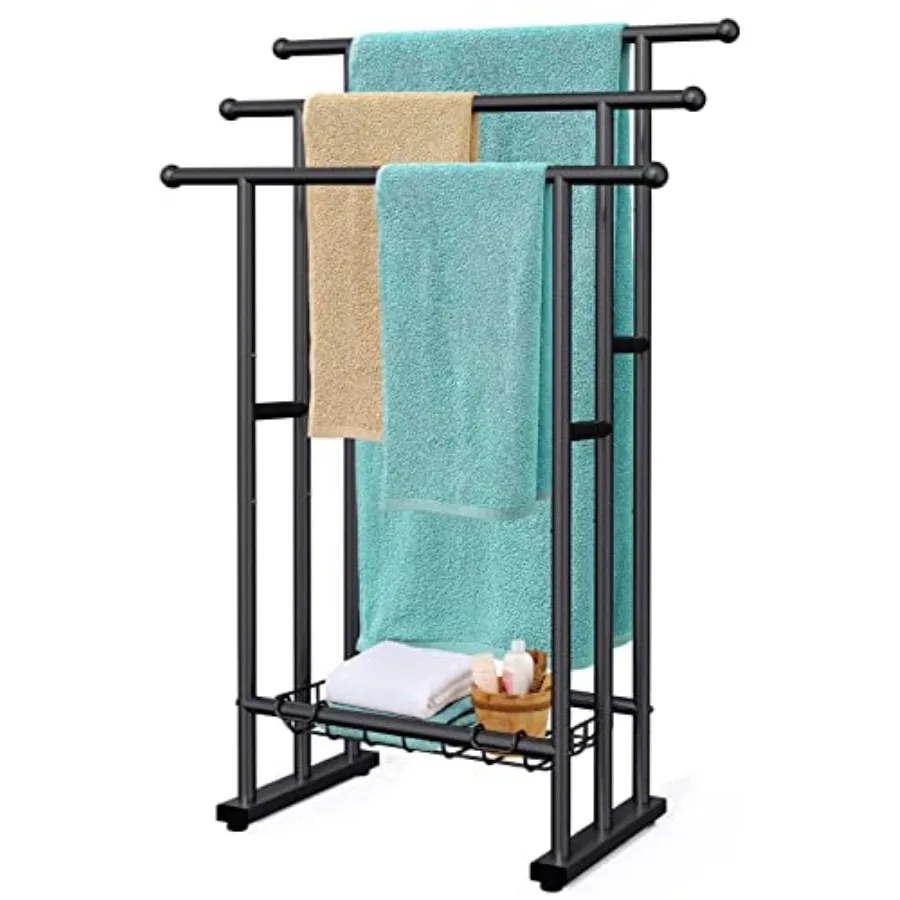 40" H Free Standing Towel Rack 3 Tier Alloy Steel Stand with Basket Blanket Drying and Display Rack for Oversized Bath Towels B
40" H Free Standing Towel Rack 3 Tier Alloy Steel Stand with Basket Blanket Drying and Display Rack for Oversized Bath Towels B