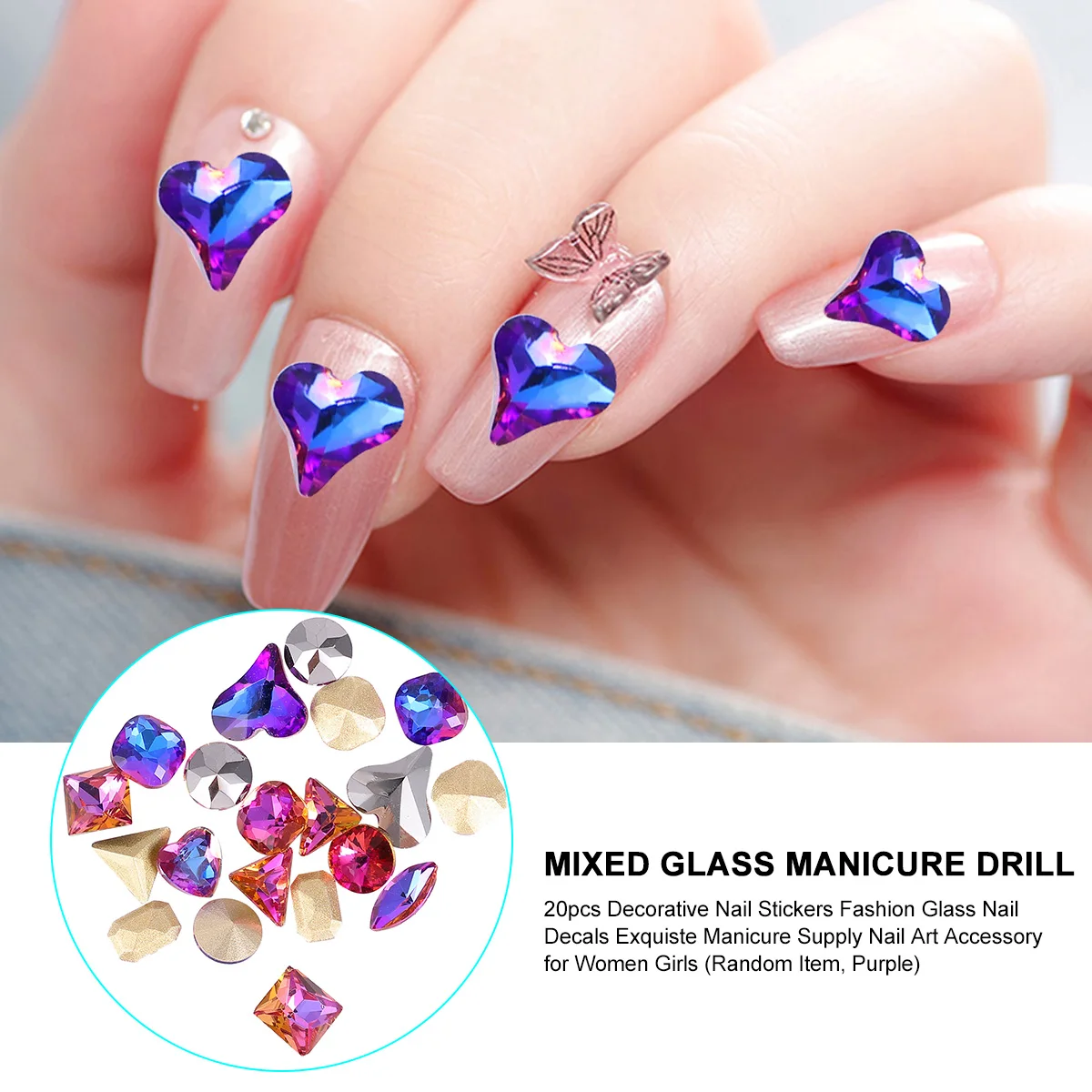 20pcs Nail Stickers Decorative Manicure Accessories Nail Art Decoration Elegant Glass Design Fashion Purple Color For Diy Home
20pcs Nail Stickers Decorative Manicure Accessories Nail Art Decoration Elegant Glass Design Fashion Purple Color For Diy Home