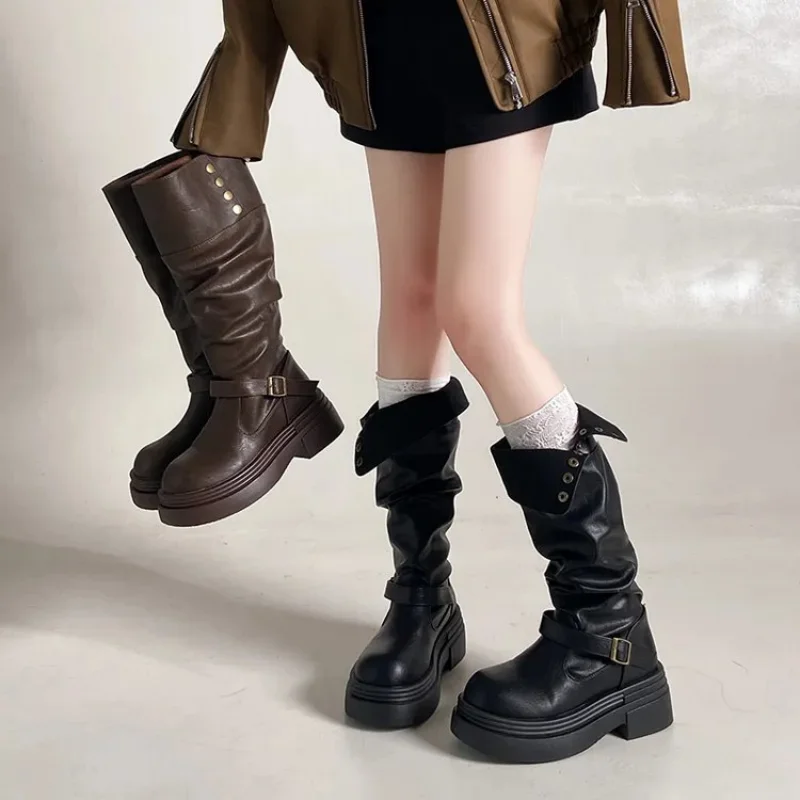Spring Autumn Two-Way Edgy Fold-Over Cuff Fashion Design Women's High Knee Boots Chunky Platform Stacked Rider Boots
Spring Autumn Two-Way Edgy Fold-Over Cuff Fashion Design Women's High Knee Boots Chunky Platform Stacked Rider Boots