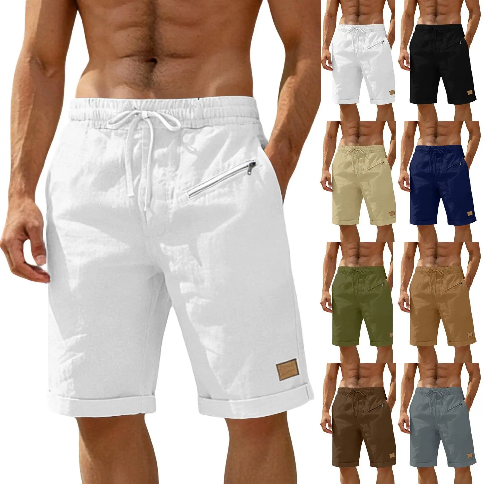 Casual Men's Cotton Linen Shorts Drawstring Decorative Zipper Pure Color Summer Breathable Comfortable Loose Fit Straight Leg
Casual Men's Cotton Linen Shorts Drawstring Decorative Zipper Pure Color Summer Breathable Comfortable Loose Fit Straight Leg
