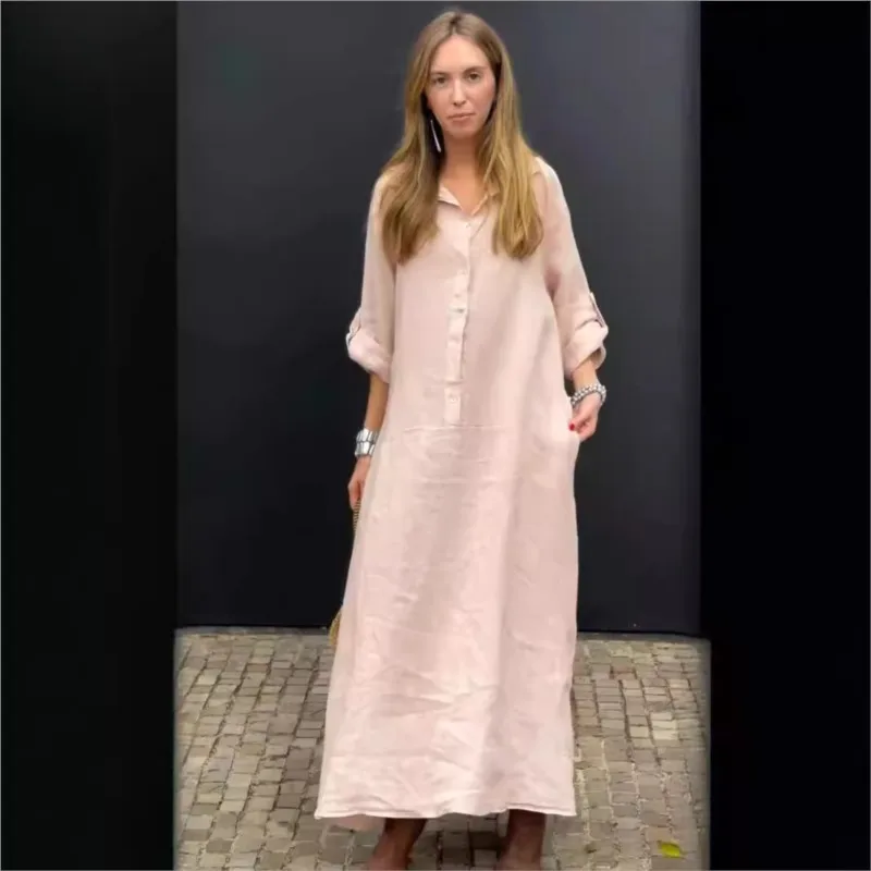 Spring Summer Cotton Hemp Dress Elegant Long Sleeved V-neck Casual Loose Long Dresses Summer Fashion Women's Dress 2025 Vestidos
Spring Summer Cotton Hemp Dress Elegant Long Sleeved V-neck Casual Loose Long Dresses Summer Fashion Women's Dress 2025 Vestidos