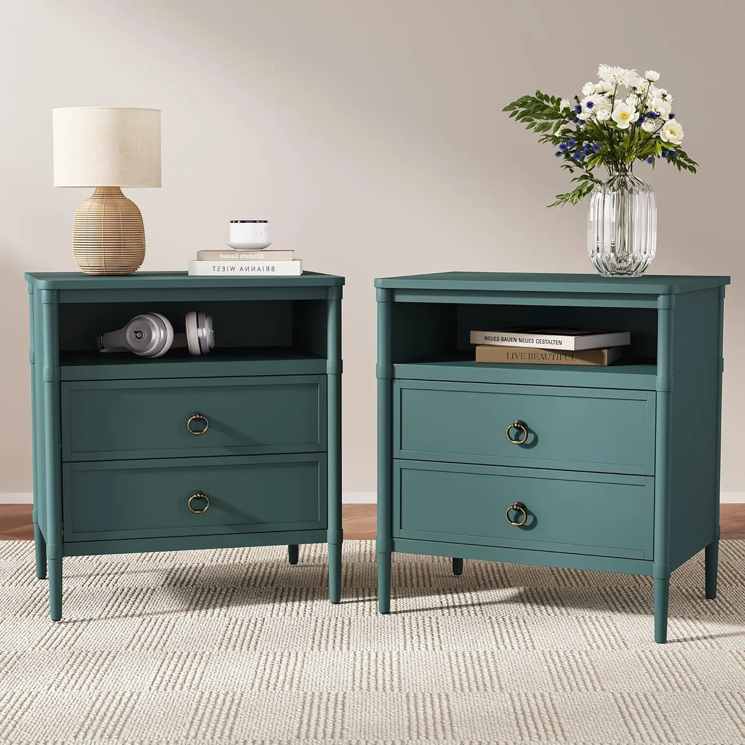 Nightstand Set of 2, Mid Century Modern Night Stand with Drawers and Open Shelf, Beside Table with Distressed Ring, Customized
Nightstand Set of 2, Mid Century Modern Night Stand with Drawers and Open Shelf, Beside Table with Distressed Ring, Customized