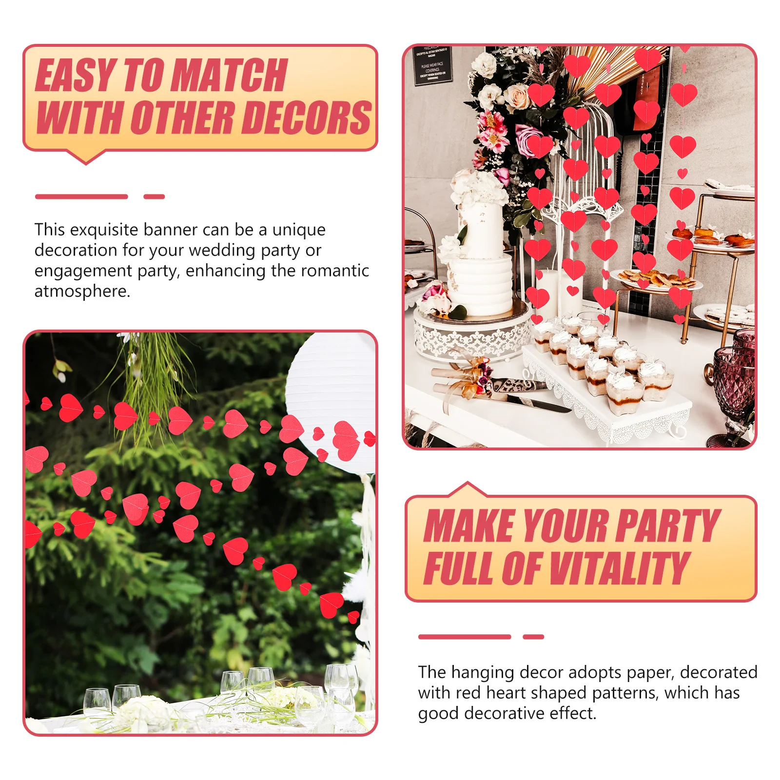 5Pcs Chic Heart Garland Wedding Party Decorations Easy to Ceiling Wall Window Heart Garland Wedding Banner
5Pcs Chic Heart Garland Wedding Party Decorations Easy to Ceiling Wall Window Heart Garland Wedding Banner