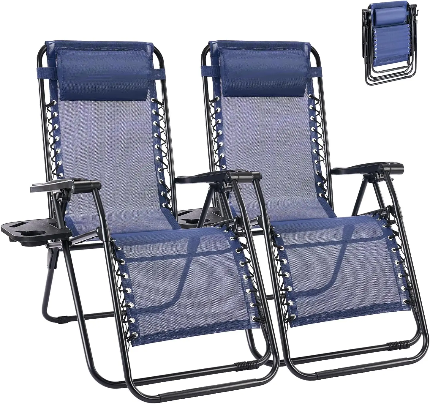 Zero Gravity Chair Set of 2, Folding Portable Reclining Lounge Chairs with Adjustable Pillow, Mesh Back, Cup Holder Trays for Lawn Patio Pool Beach - Blue
Zero Gravity Chair Set of 2, Folding Portable Reclining Lounge Chairs with Adjustable Pillow, Mesh Back, Cup Holder Trays for Lawn Patio Pool Beach - Blue