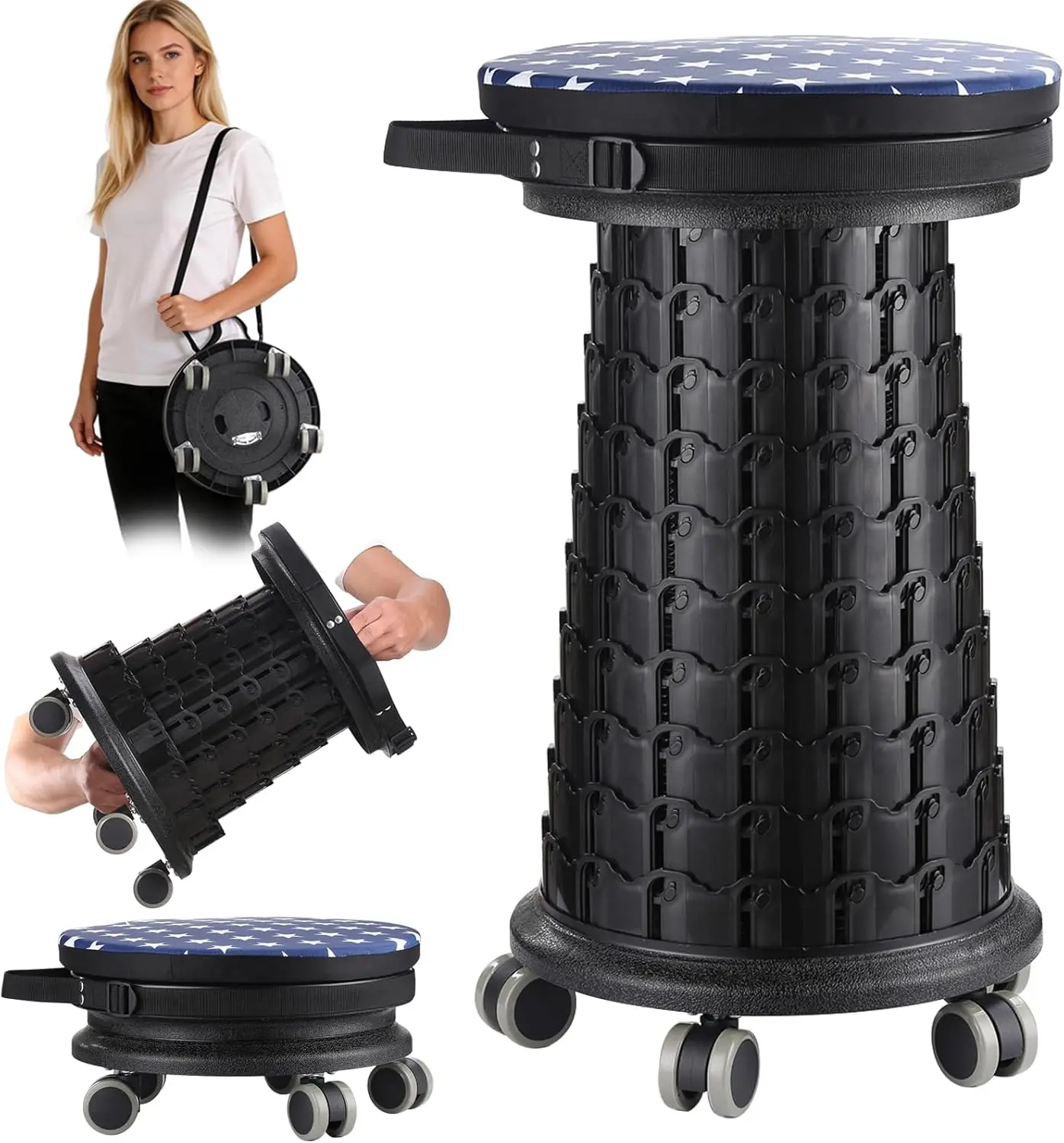 Collapsible Rolling Stool with Wheels 1000lbs Capacity 24in Tall 13in Wide
Collapsible Rolling Stool with Wheels 1000lbs Capacity 24in Tall 13in Wide