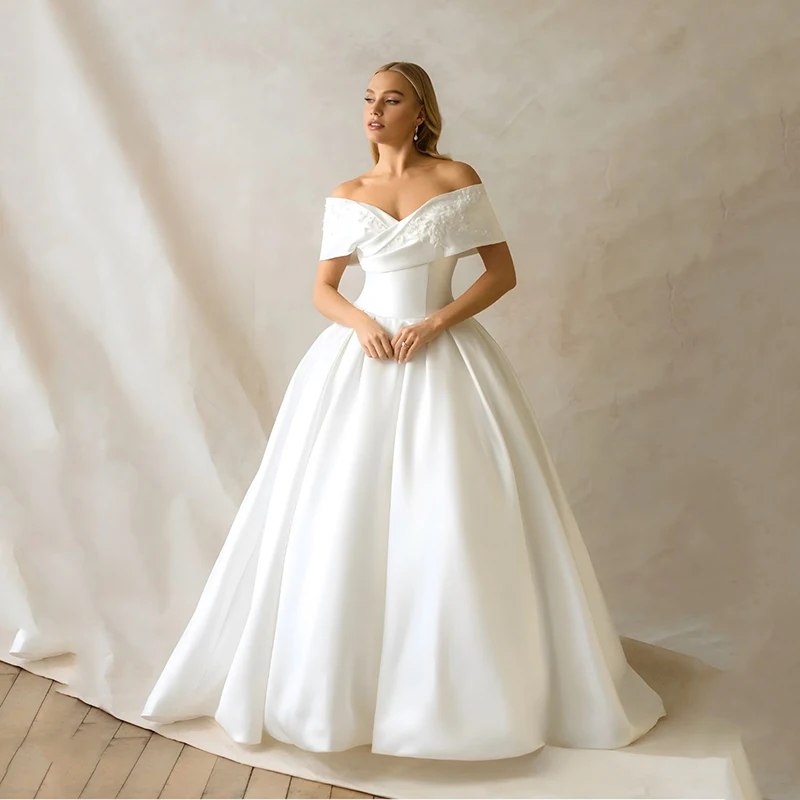Eightree Women Princess Wedding Dresses Off The Shoulder Aooliques Bridal Gowns Sleeveless Satin Vestidos Para Mujer Customized
Eightree Women Princess Wedding Dresses Off The Shoulder Aooliques Bridal Gowns Sleeveless Satin Vestidos Para Mujer Customized