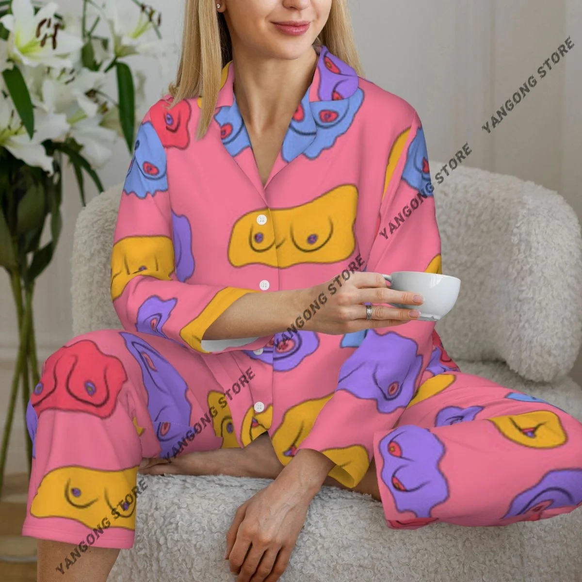 Women's Pajamas Long-sleeved Girl Loungewear Two-piece Set Colorful Boobs Illustrations Pajamas for Autumn Spring
Women's Pajamas Long-sleeved Girl Loungewear Two-piece Set Colorful Boobs Illustrations Pajamas for Autumn Spring