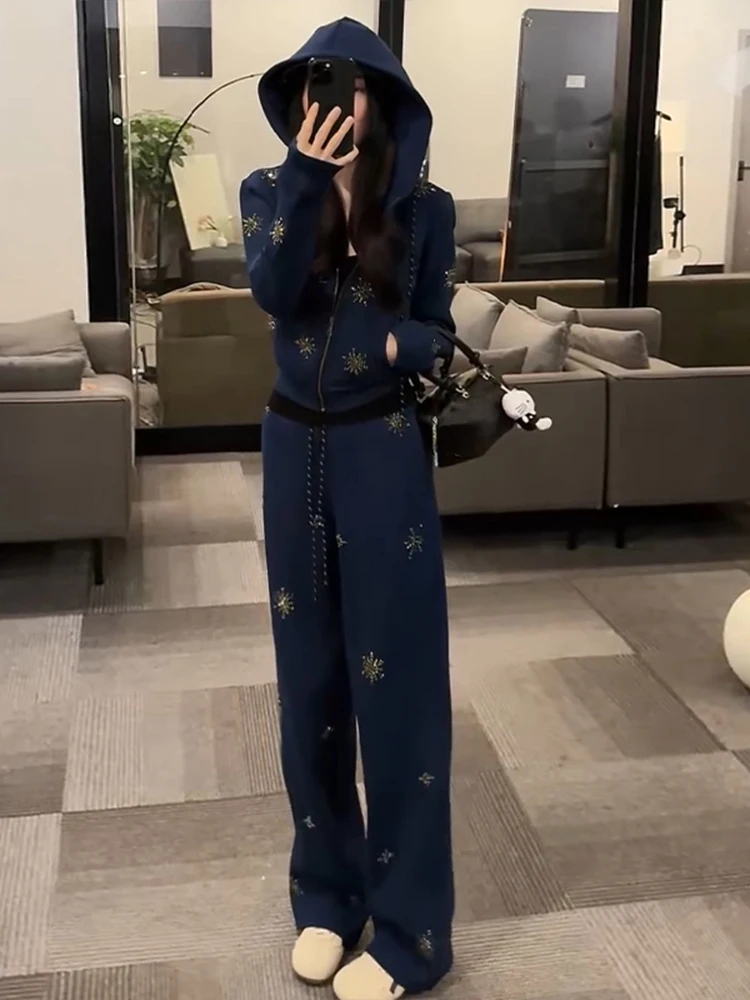 Women's Hoodie Set Casual Loose Fit High Waist Long Pants Glittering Drill Winter Warm Three Piece Suit Comfortable Streetwear
Women's Hoodie Set Casual Loose Fit High Waist Long Pants Glittering Drill Winter Warm Three Piece Suit Comfortable Streetwear