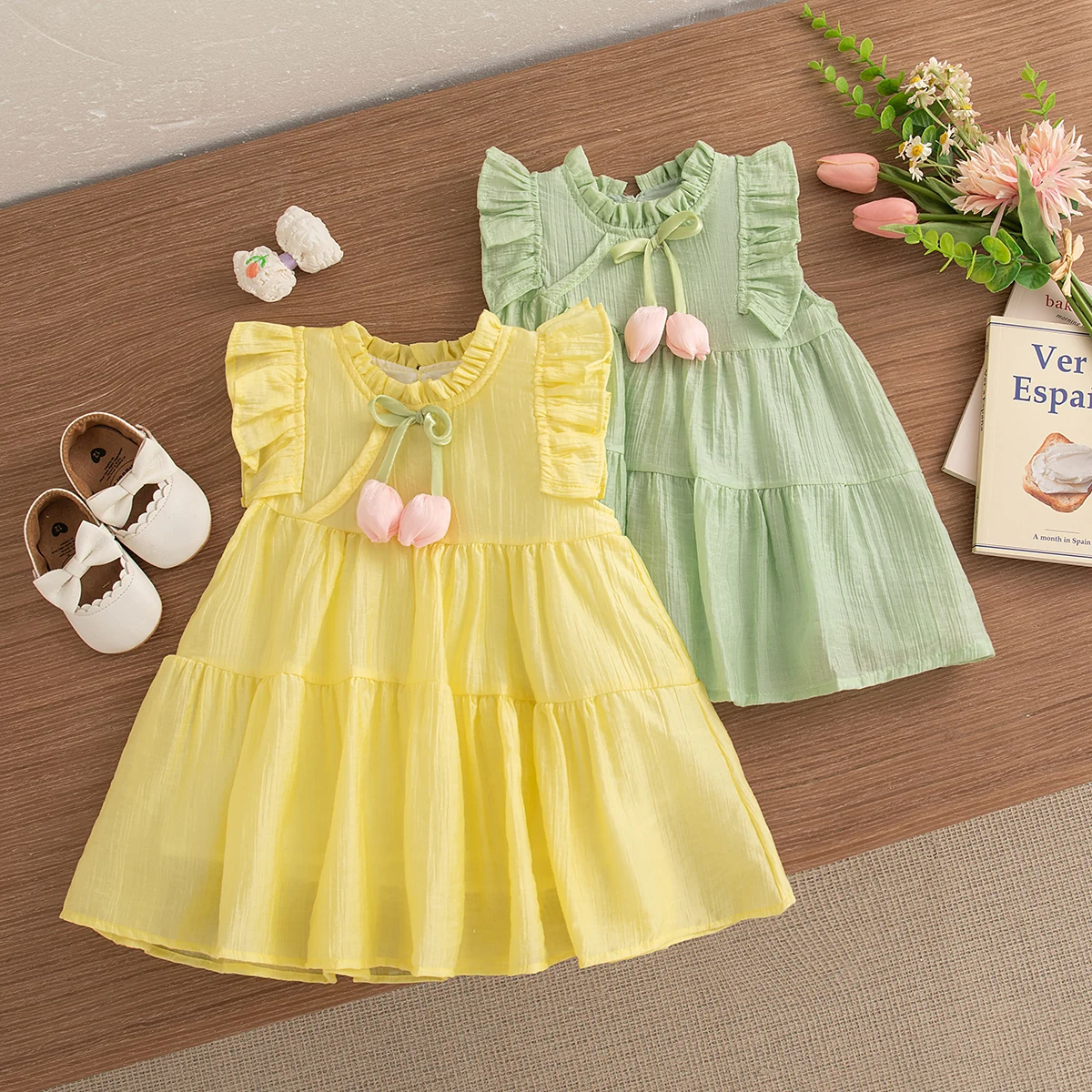 Korean Style Baby Girl Dress Tulip Bow Flying Sleeve Solid Color Cotton Dress Summer Casual Dresses for Girls
Korean Style Baby Girl Dress Tulip Bow Flying Sleeve Solid Color Cotton Dress Summer Casual Dresses for Girls