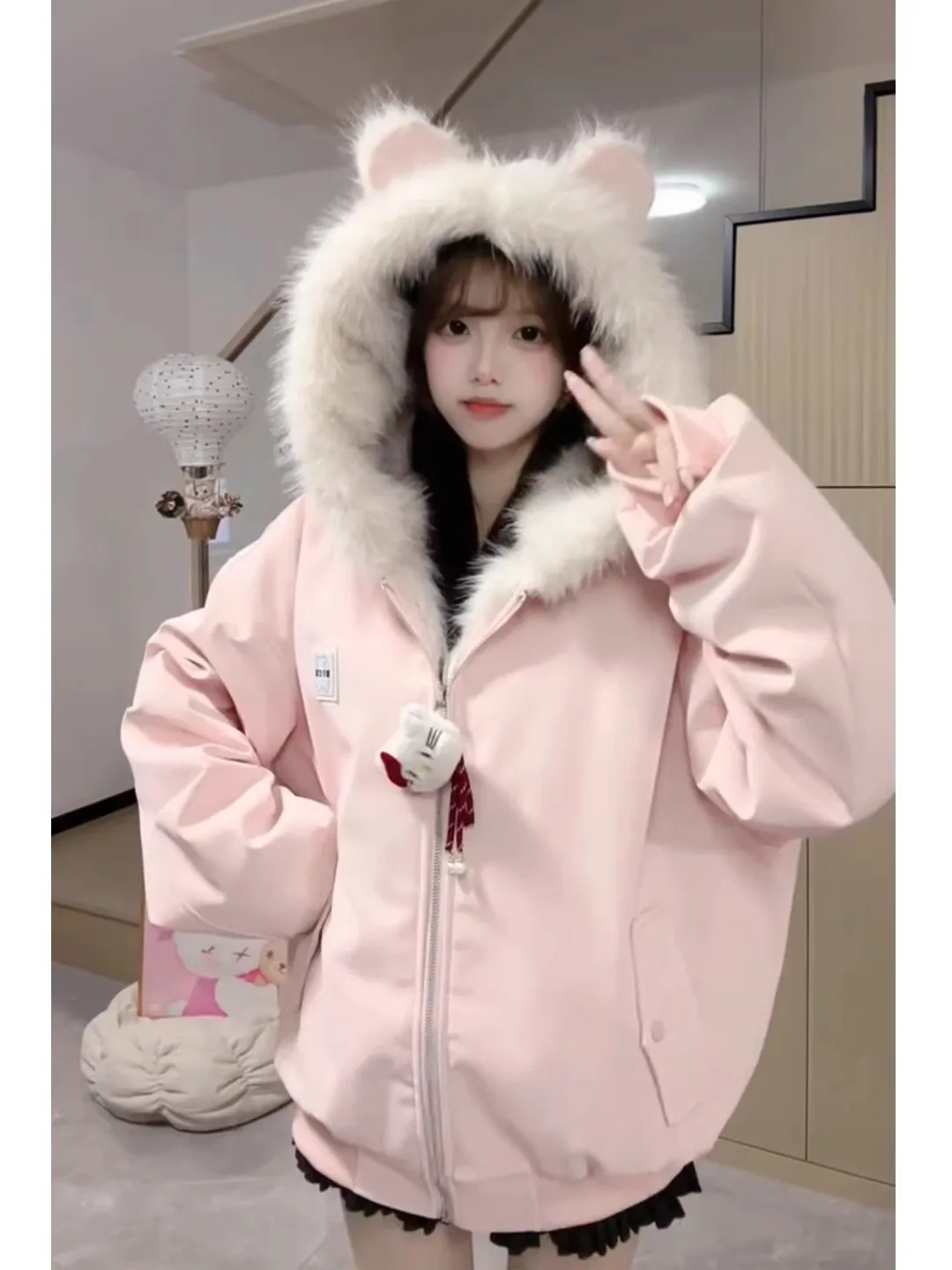 Winter Thiened Warm Cotton Jaet Women's Sweet Sle Hooded Coat Fur Collar Loose Fit Faionable Long Sve Zipper Closure
Winter Thiened Warm Cotton Jaet Women's Sweet Sle Hooded Coat Fur Collar Loose Fit Faionable Long Sve Zipper Closure