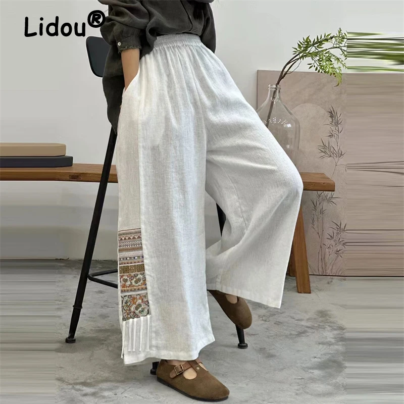 Women Chinese Vintage Embroidery Patchwork Tassels Oversized Wide Leg Pants 2024 Autumn Ladies High Waist Cotton Linen Trousers
Women Chinese Vintage Embroidery Patchwork Tassels Oversized Wide Leg Pants 2024 Autumn Ladies High Waist Cotton Linen Trousers