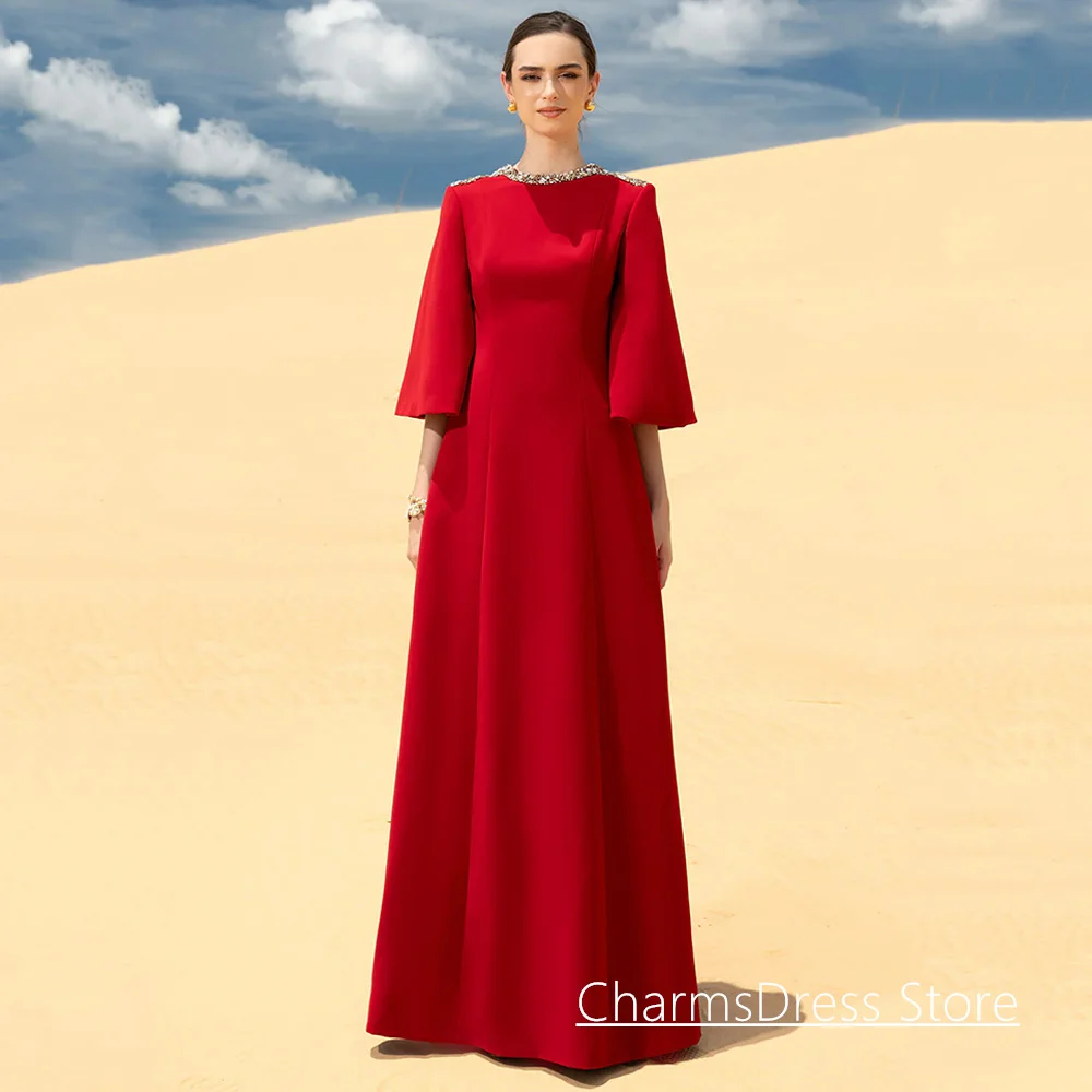 Saud Evening Dress Red Party Gown Customized Round Neck Batwing Sleeve Beading Crystal A Line Arabian Prom Dresses for Weddings
Saud Evening Dress Red Party Gown Customized Round Neck Batwing Sleeve Beading Crystal A Line Arabian Prom Dresses for Weddings