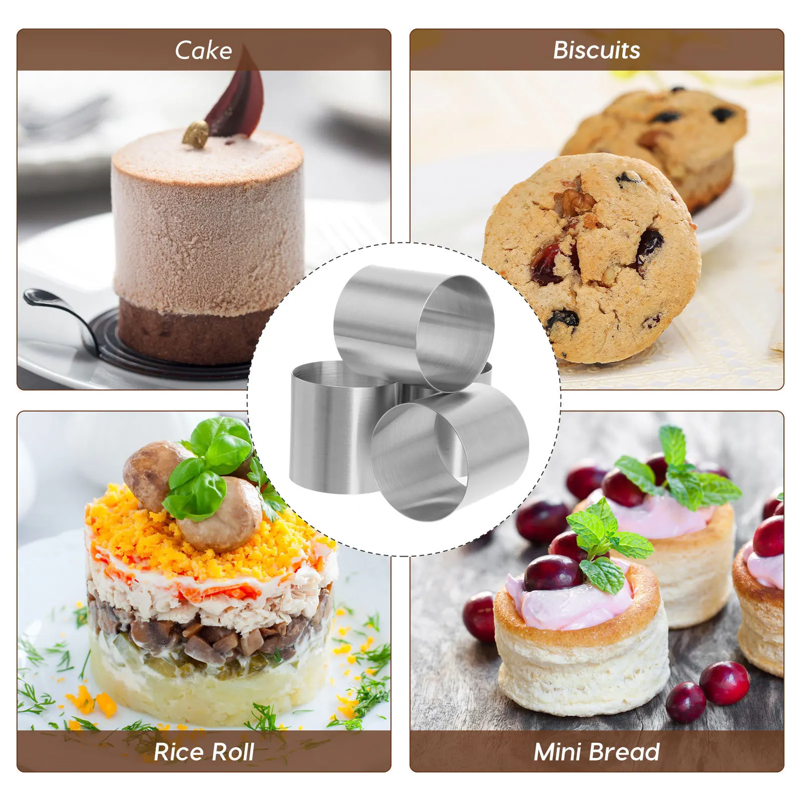 8 pcs Mini Round Cake Mold Stainless Steel Dessert Mould Non-Stick Baking Tool For Diy Mousse Pudding Chocolate Biscuit
8 pcs Mini Round Cake Mold Stainless Steel Dessert Mould Non-Stick Baking Tool For Diy Mousse Pudding Chocolate Biscuit
