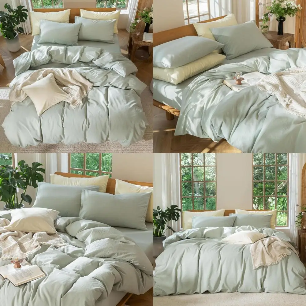 Bedding Duvet Cover Set 100% Washed Cotton Linen Like Textured Breathable Durable Soft Comfy (Heathered Sage Green, King 104"x90
Bedding Duvet Cover Set 100% Washed Cotton Linen Like Textured Breathable Durable Soft Comfy (Heathered Sage Green, King 104"x90