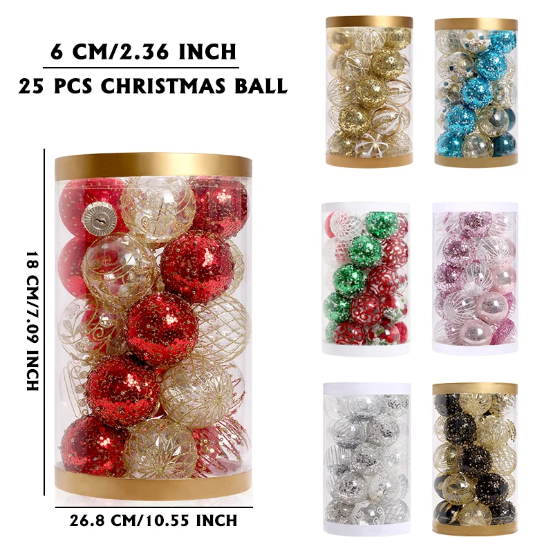 25PCS/2.36" Christmas Ornaments Set, Shatterproof Christmas Tree Decor Set, Hanging Balls for Home, Holiday, Wedding Decortions
25PCS/2.36" Christmas Ornaments Set, Shatterproof Christmas Tree Decor Set, Hanging Balls for Home, Holiday, Wedding Decortions