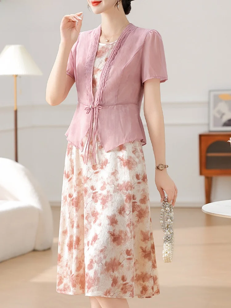 Ele Young Mom Summer Outfit ort Sve Chiffon Dr Set Middle Aged Women Faion Loose Fit round Ne Midi Skirt
Ele Young Mom Summer Outfit ort Sve Chiffon Dr Set Middle Aged Women Faion Loose Fit round Ne Midi Skirt