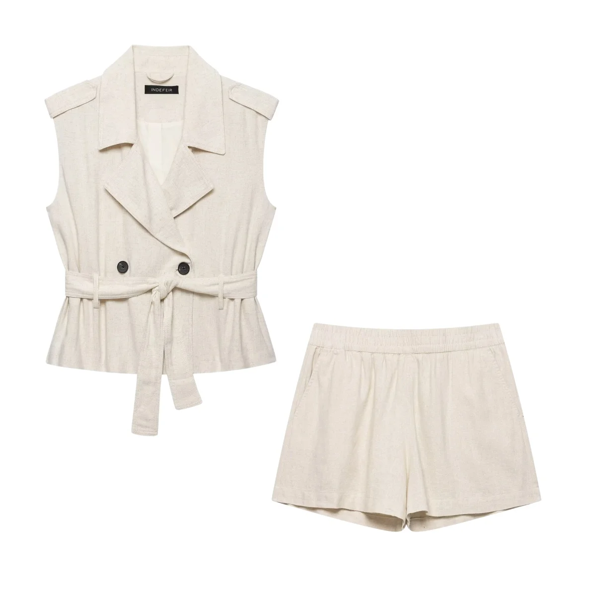 BSAY 2026 Summer New Sleeveless Double-Breasted Blazer Vest With Belt Shorts Set Women's Waist-Tied Casual Summer 2-Piece Outfit
BSAY 2026 Summer New Sleeveless Double-Breasted Blazer Vest With Belt Shorts Set Women's Waist-Tied Casual Summer 2-Piece Outfit