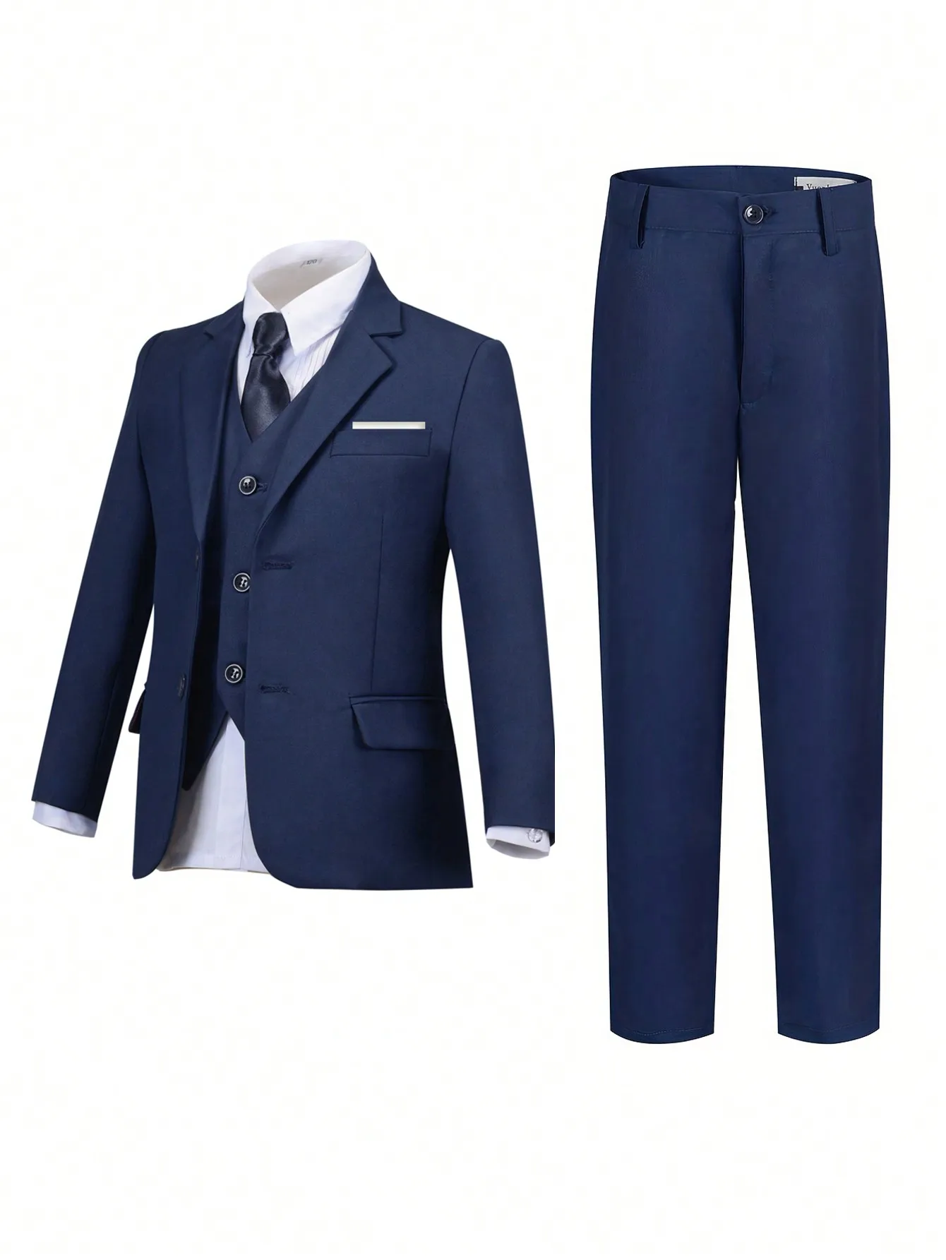 Темно-синий комплект формального костюма из 4 предметов для мальчиков: пиджак, жилет, брюки и галстук, возраст 4-16 лет
Темно-синий комплект формального костюма из 4 предметов для мальчиков: пиджак, жилет, брюки и галстук, возраст 4-16 лет