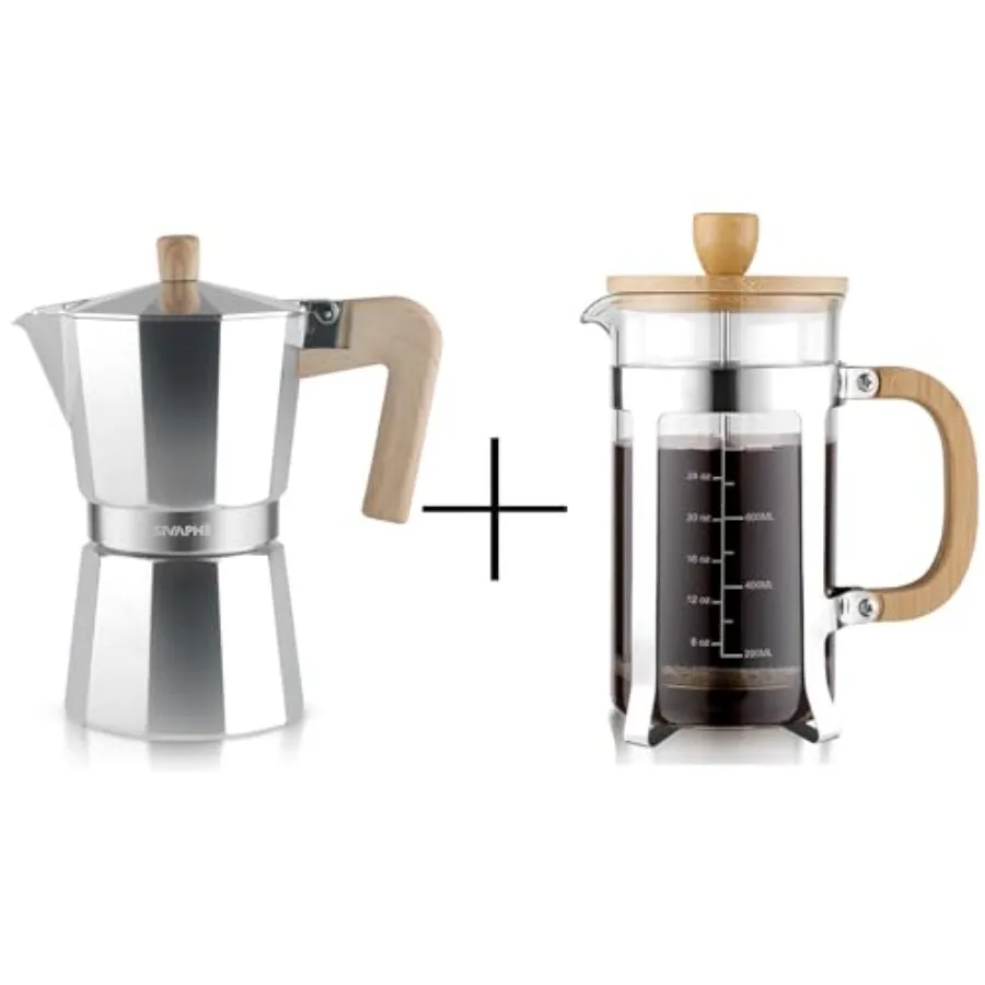 Aluminum Moka Pot Stovetop Espresso and Coffee Maker and French Press Coffee/Tea Maker with Bamboo Lid and Hand
Aluminum Moka Pot Stovetop Espresso and Coffee Maker and French Press Coffee/Tea Maker with Bamboo Lid and Hand