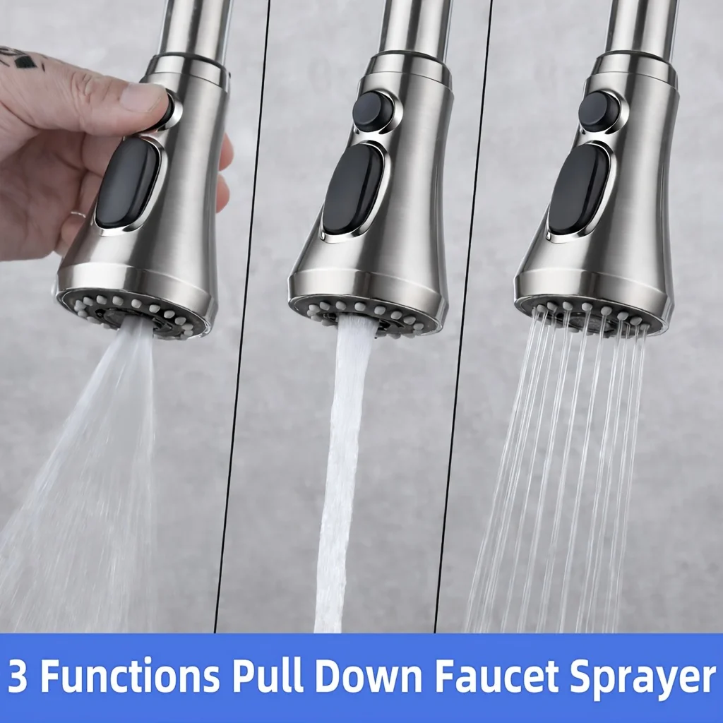2pcs Kitchen Faucet Head Replacement Chrome, 3-Function Pull Down Faucet Spray Head Universal Pull-Out Sink Sprayer Nozzle
2pcs Kitchen Faucet Head Replacement Chrome, 3-Function Pull Down Faucet Spray Head Universal Pull-Out Sink Sprayer Nozzle