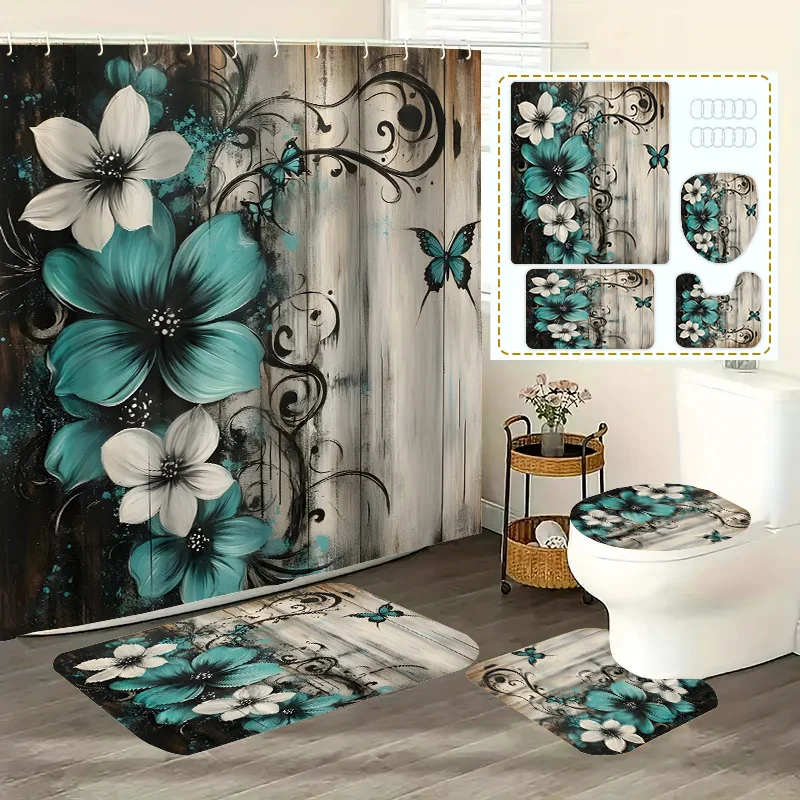 4-piece home decoration bathroom shower curtain set with hooks, toilet seat, bath non-slip mat and rug for bathroom decoration
4-piece home decoration bathroom shower curtain set with hooks, toilet seat, bath non-slip mat and rug for bathroom decoration