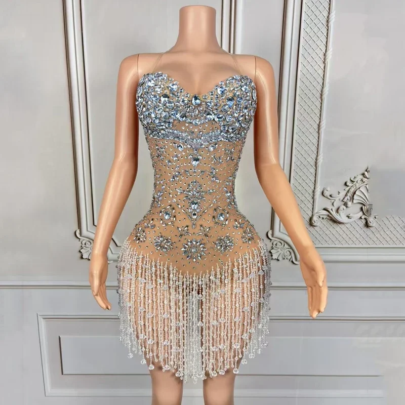 Sexy Birthday Rhinestones Peals Chain Dress Women Singer Jazz Clothing Evening Wear Festival Outfit Stage Performance Costume
Sexy Birthday Rhinestones Peals Chain Dress Women Singer Jazz Clothing Evening Wear Festival Outfit Stage Performance Costume