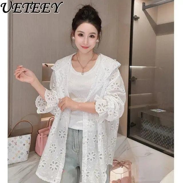 Hot Diamond Long-sleeved blouse Jacket Summer New Heavy Industry Hook-up Hollow Lace High-end Hooded Air-conditioned Shirt Top
Hot Diamond Long-sleeved blouse Jacket Summer New Heavy Industry Hook-up Hollow Lace High-end Hooded Air-conditioned Shirt Top