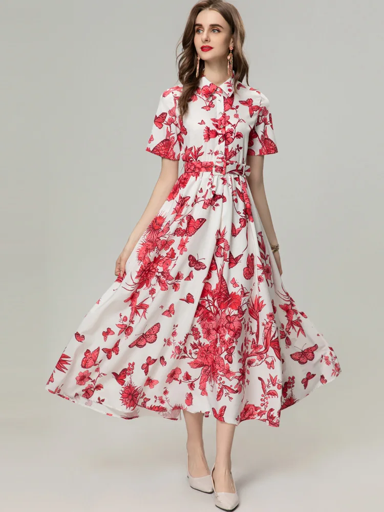 Women's Flower Printing Dress with Turn-down Collar, Single Breasted, Waist Belt, Sliming, Party, Holiday, Street, Fashion
Women's Flower Printing Dress with Turn-down Collar, Single Breasted, Waist Belt, Sliming, Party, Holiday, Street, Fashion