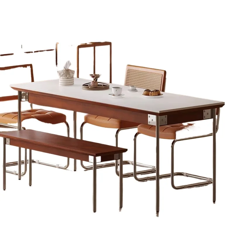 Retro style solid wood rock slab modern small apartment dining table and chairs, household minimalist rectangular dining table
Retro style solid wood rock slab modern small apartment dining table and chairs, household minimalist rectangular dining table