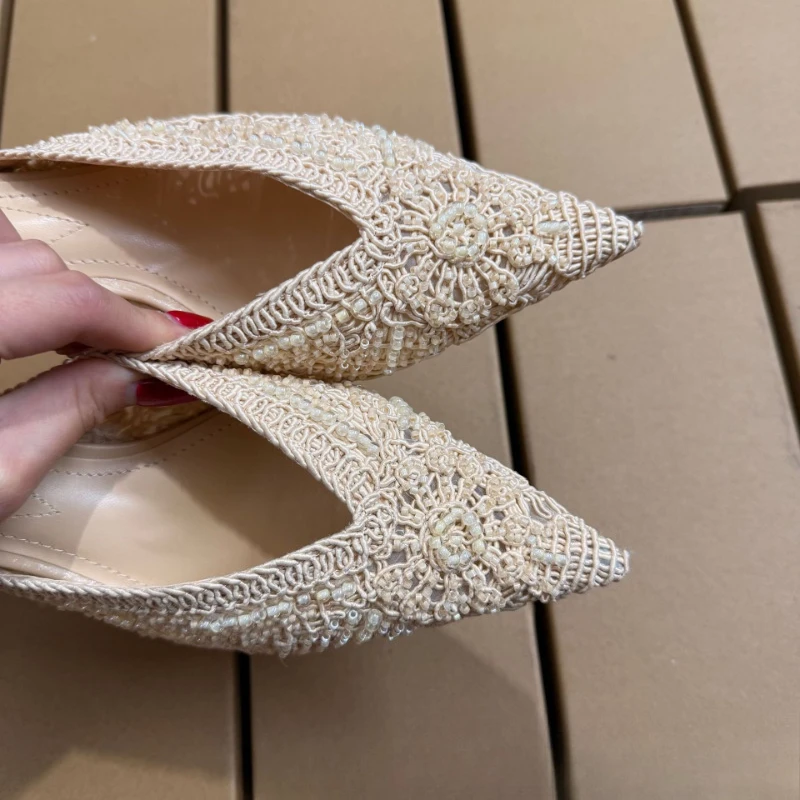 New Summer Women Outside Fashion Slippers Pointed Toe Lightweight Woven Heels Sandals Woman Vintage Pearl Embellished Mules
New Summer Women Outside Fashion Slippers Pointed Toe Lightweight Woven Heels Sandals Woman Vintage Pearl Embellished Mules