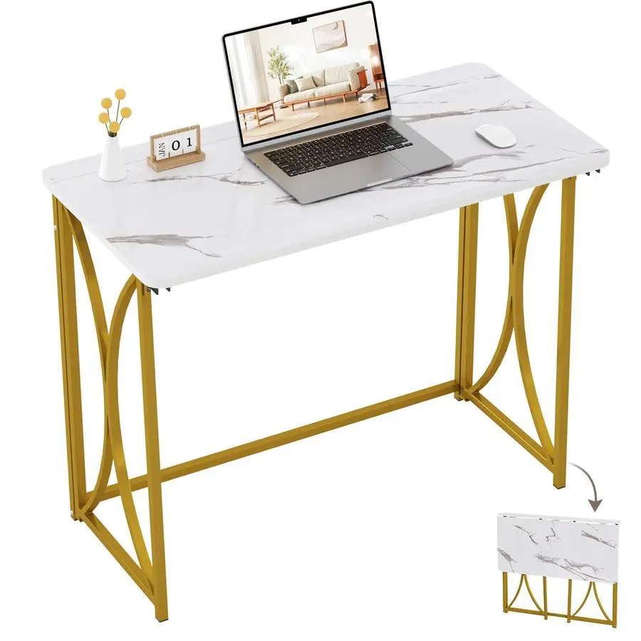 Desk, 31.5 Small for Bedroom, Space Saving Foldable Computer Desk for Home Office, Easy Assembly, White and Gold
Desk, 31.5 Small for Bedroom, Space Saving Foldable Computer Desk for Home Office, Easy Assembly, White and Gold
