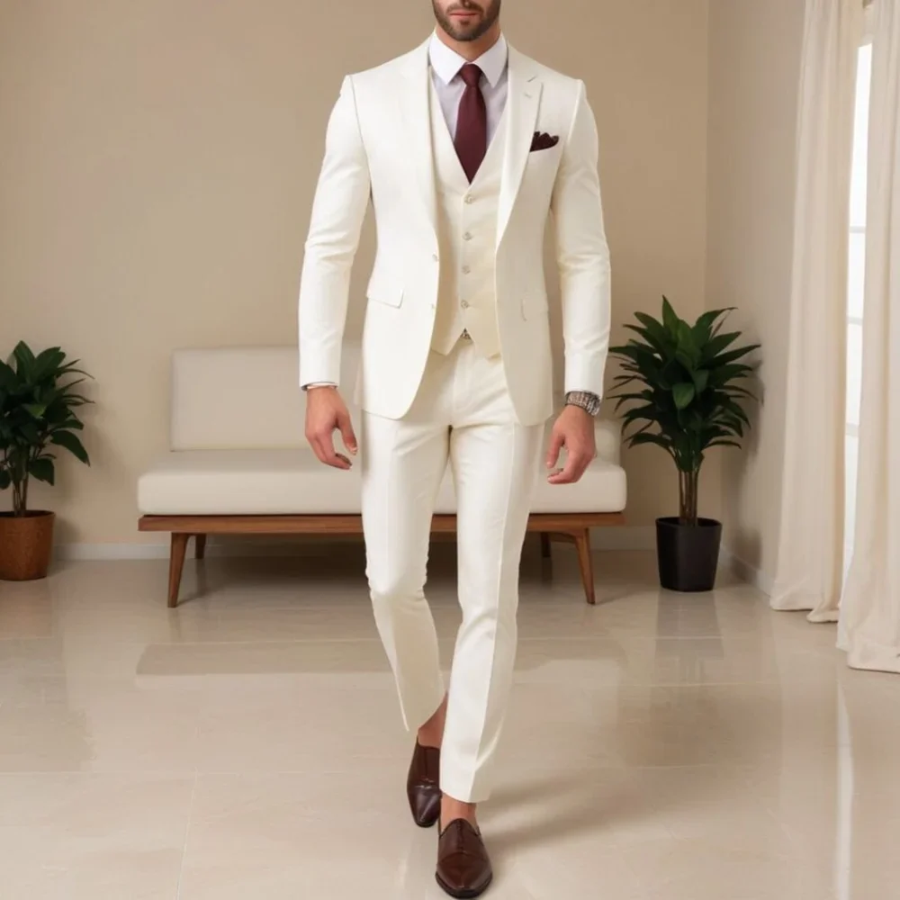 Chic Solid Suits for Men 3 Piece Elegant Single Breasted Peak Lapel Male Suit Slim Fit Formal Groom Party Wedding Tuxedo
Chic Solid Suits for Men 3 Piece Elegant Single Breasted Peak Lapel Male Suit Slim Fit Formal Groom Party Wedding Tuxedo