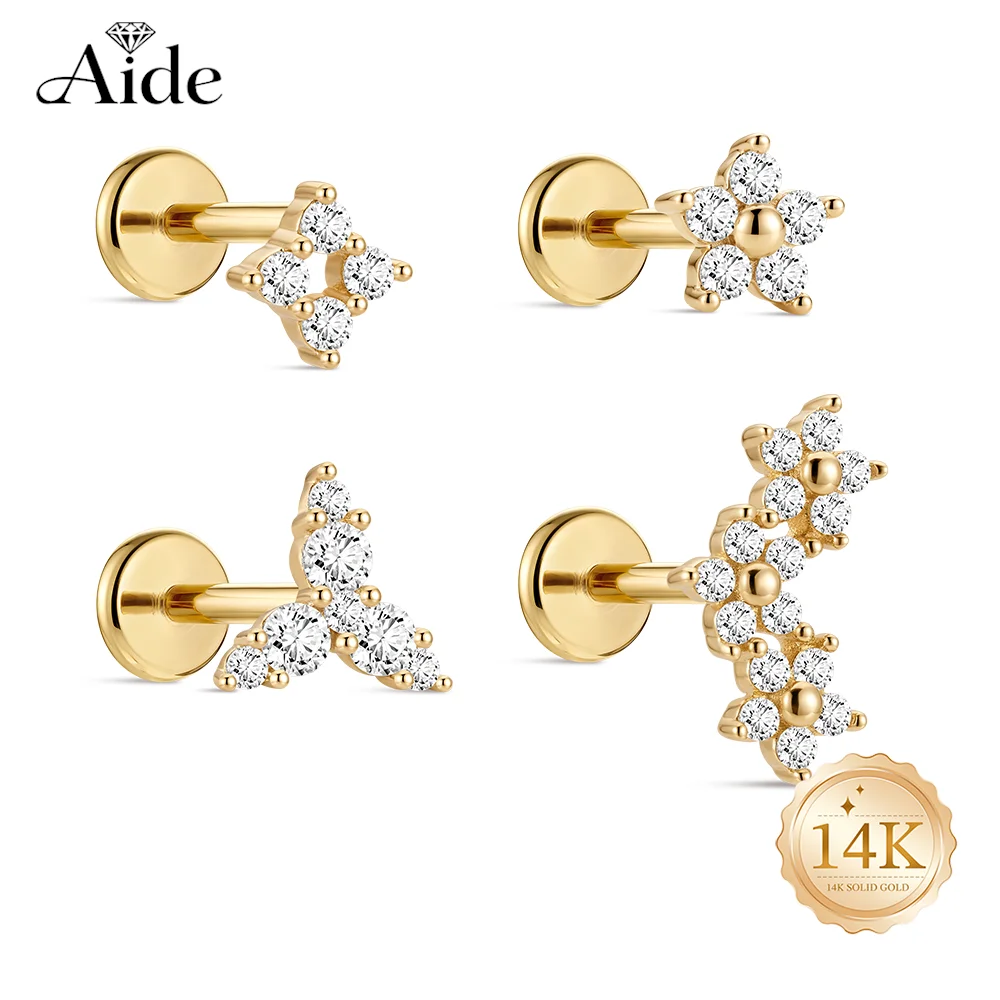 AIDE 14K Solid Gold Lucky Clover With Four Petals Piercing Earrings For Women Flower with Spiral Stud Daily Wear Party and Gifts
AIDE 14K Solid Gold Lucky Clover With Four Petals Piercing Earrings For Women Flower with Spiral Stud Daily Wear Party and Gifts