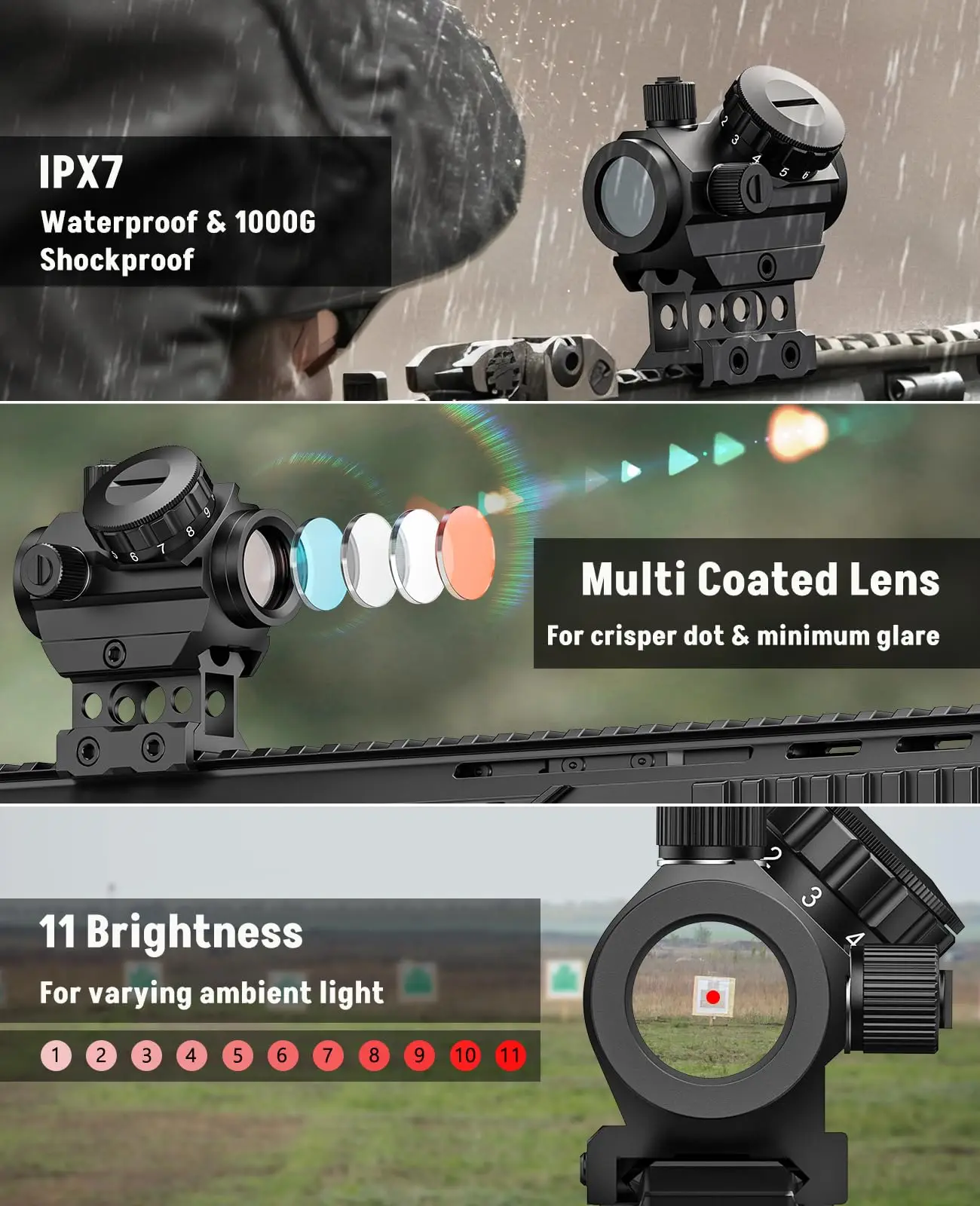 Airsoft Rifle Scope Red Dot 2 MOA Compact Reflex Sight Optics Riflescope for 21mm Picatinny Rail with Lower 1/3 Co-Witness Riser
Airsoft Rifle Scope Red Dot 2 MOA Compact Reflex Sight Optics Riflescope for 21mm Picatinny Rail with Lower 1/3 Co-Witness Riser