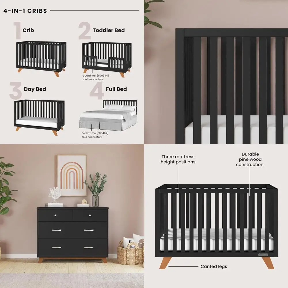 4-in-1 Convertible Crib and 3-Drawer Dresser Nursery Set, 2-Piece, Ebony Finish
4-in-1 Convertible Crib and 3-Drawer Dresser Nursery Set, 2-Piece, Ebony Finish