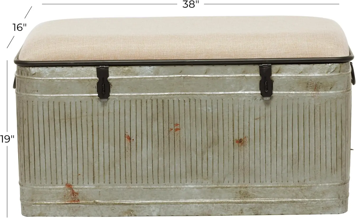 Metal Room Storage Bench Galvanized Entryway Bench with Cream Burlap Top and Black Latches, Bench 38" x 16" x 19", Gray
Metal Room Storage Bench Galvanized Entryway Bench with Cream Burlap Top and Black Latches, Bench 38" x 16" x 19", Gray