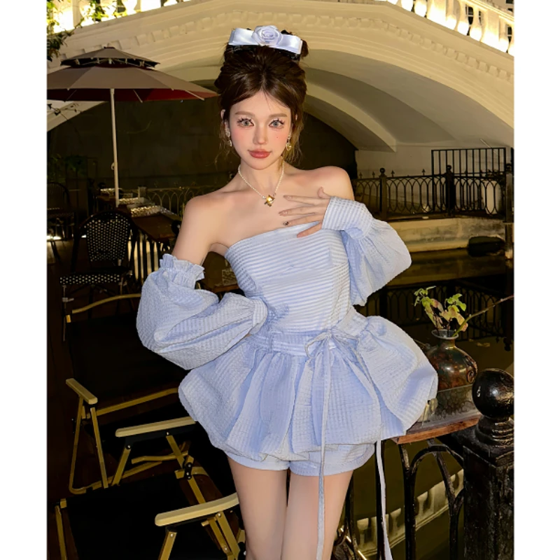 Temperament Fashion Sweet Girl Suit Spring and Summer 2025 Waist Tight Tube Top Off-the-shoulder Fluffy Skirt Suit 
Temperament Fashion Sweet Girl Suit Spring and Summer 2025 Waist Tight Tube Top Off-the-shoulder Fluffy Skirt Suit
