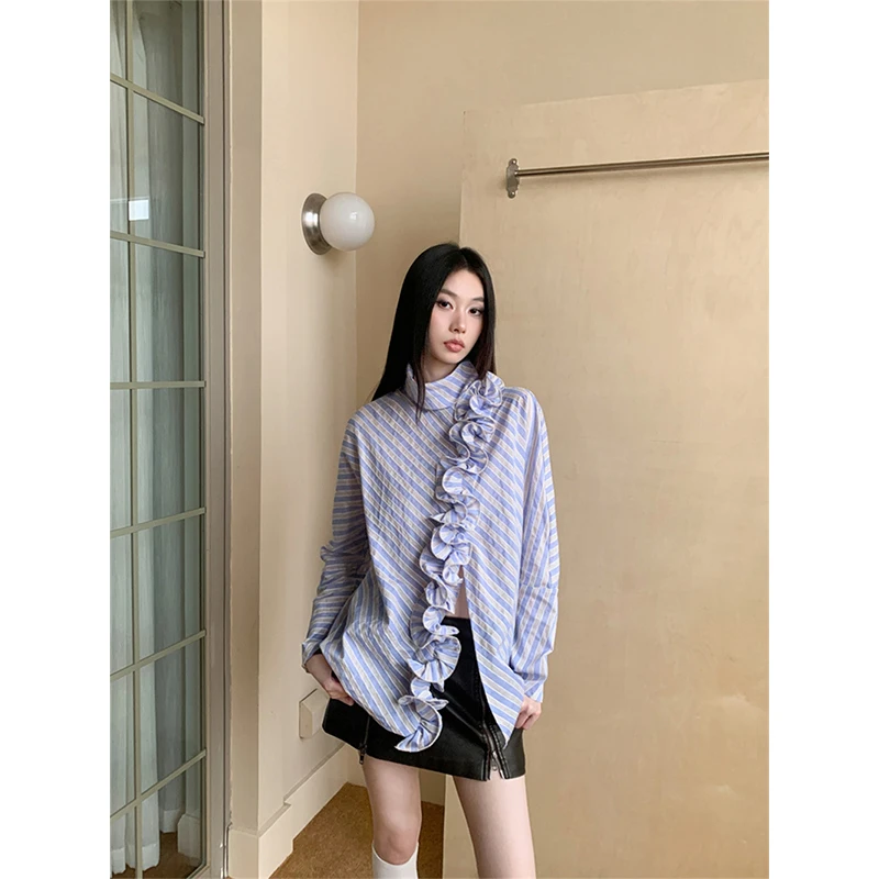 MEXZT Vintage Striped Shirts Women Elegant Ruffles Patchwork Split Blouses Ladies Streetwear Korean Long Sleeve Design Tops New
MEXZT Vintage Striped Shirts Women Elegant Ruffles Patchwork Split Blouses Ladies Streetwear Korean Long Sleeve Design Tops New