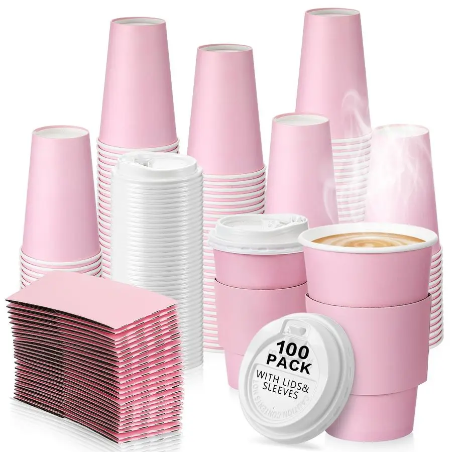 100 Set 16 oz Disposable Pink Coffee Cups with Lids and Sleeves Set Insulated Disposable Hot Travel Paper Cups for Valentine Hot
100 Set 16 oz Disposable Pink Coffee Cups with Lids and Sleeves Set Insulated Disposable Hot Travel Paper Cups for Valentine Hot