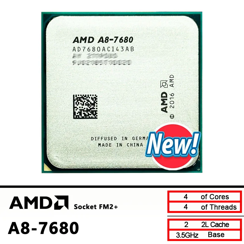 AMD A8 7680 New A8-Series A8-7680 3.5GHz Quad-Core Quad-Thread CPU AD7680ACI43AB 65W Socket FM2+
AMD A8 7680 New A8-Series A8-7680 3.5GHz Quad-Core Quad-Thread CPU AD7680ACI43AB 65W Socket FM2+