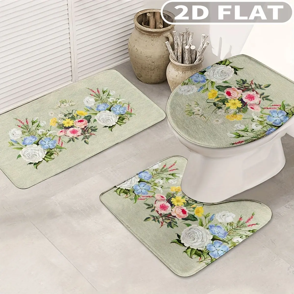 3pcs Bathroom Rug Set Floral With Colorful Flowers And Green Leaves 3pcs Bath Mats Set for Bathroom Non-Slip Cover Mat
3pcs Bathroom Rug Set Floral With Colorful Flowers And Green Leaves 3pcs Bath Mats Set for Bathroom Non-Slip Cover Mat