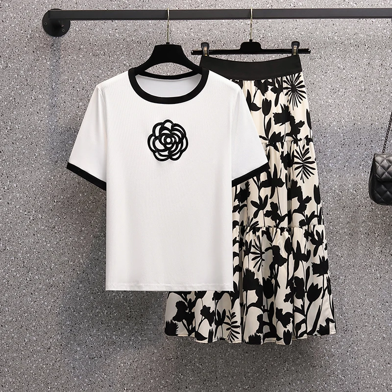 Summer Women Elegant Suit Camellia Knit Sweater Top And Floral Print Skirt Two Piece Set Matching Outfit Office Female Clothes
Summer Women Elegant Suit Camellia Knit Sweater Top And Floral Print Skirt Two Piece Set Matching Outfit Office Female Clothes