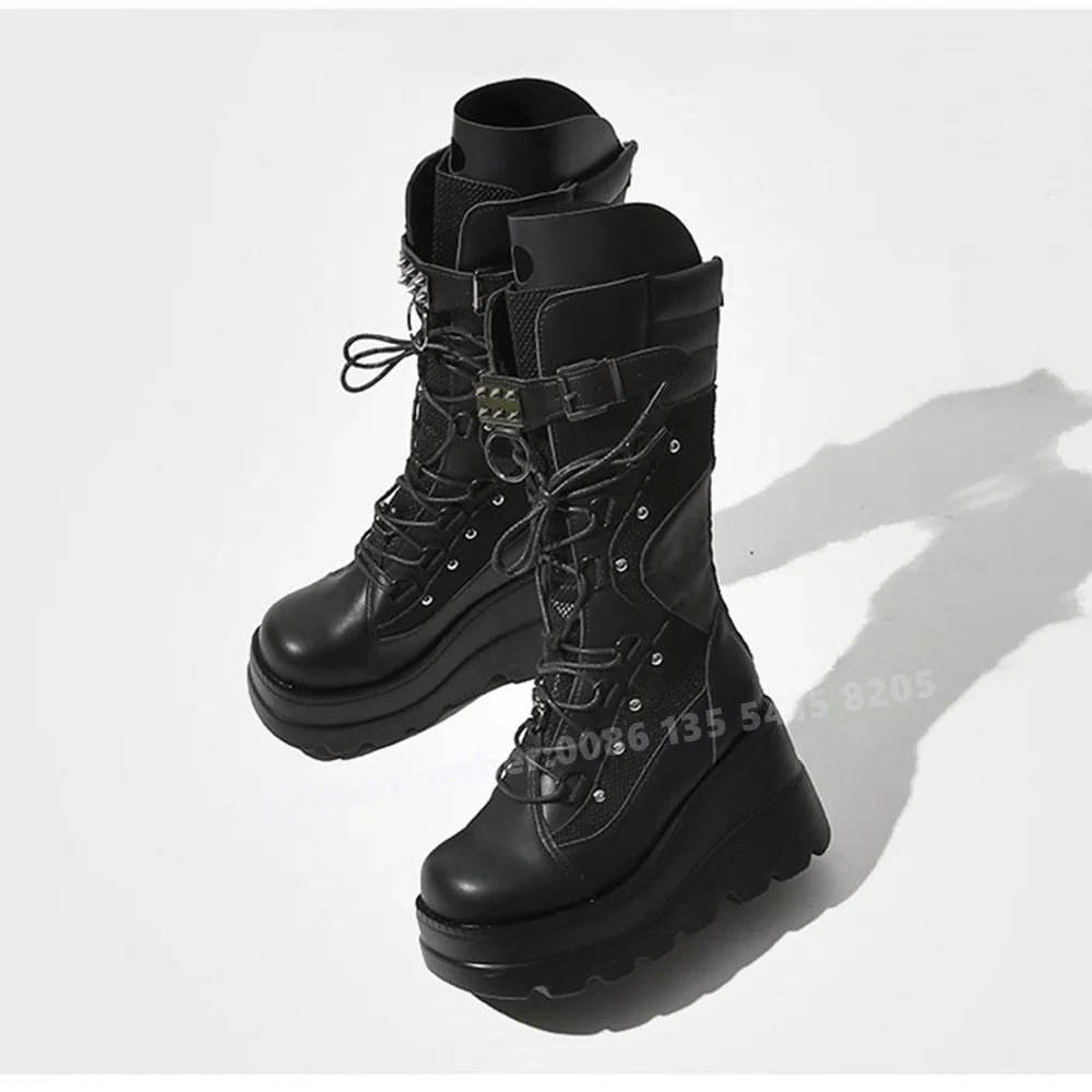 Black Thick Soled Knee High Boots Round Toe Platform Lace Up Women's Boots Long Buckle Cross Tied Casual Gothic Punk Shoes Sexy
Black Thick Soled Knee High Boots Round Toe Platform Lace Up Women's Boots Long Buckle Cross Tied Casual Gothic Punk Shoes Sexy