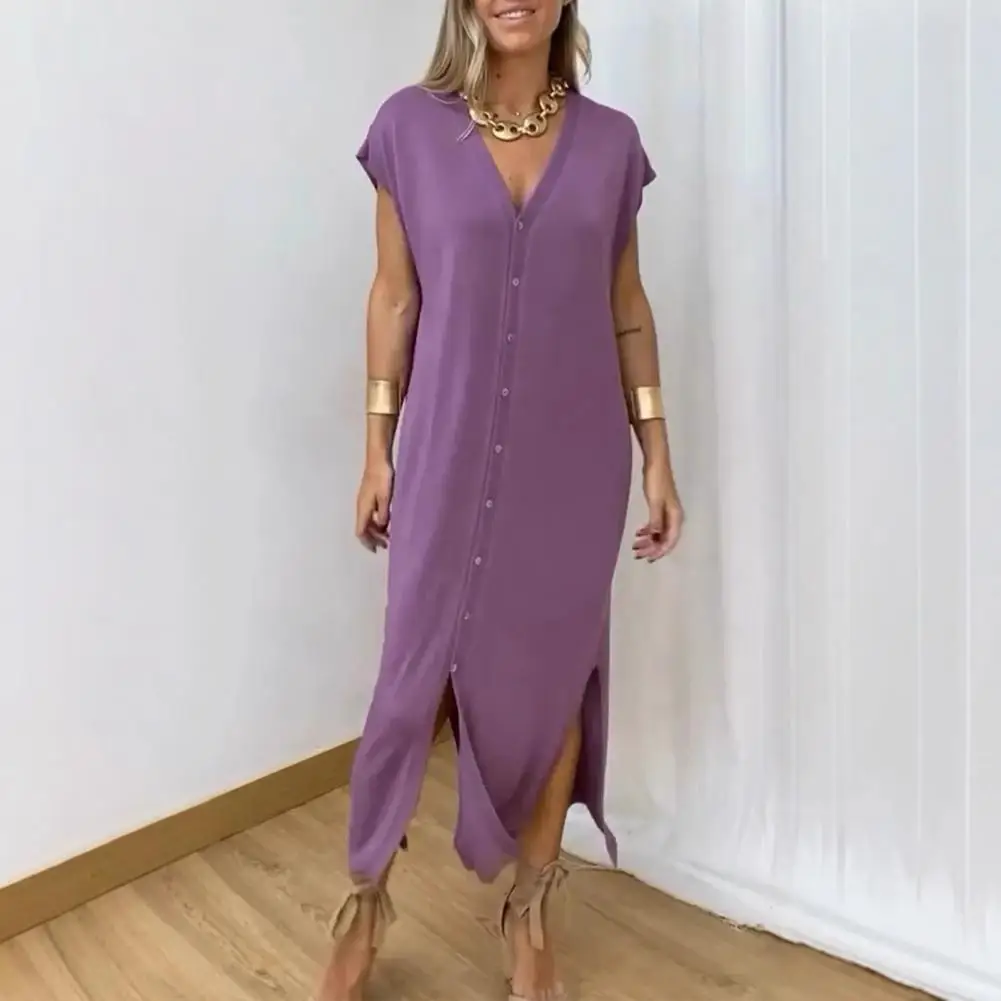 High-quality Polyester Dress Stylish V-neck Button Down Midi Dress For Women Summer Shirt Dress With Short Sleeves Maxi Length
High-quality Polyester Dress Stylish V-neck Button Down Midi Dress For Women Summer Shirt Dress With Short Sleeves Maxi Length