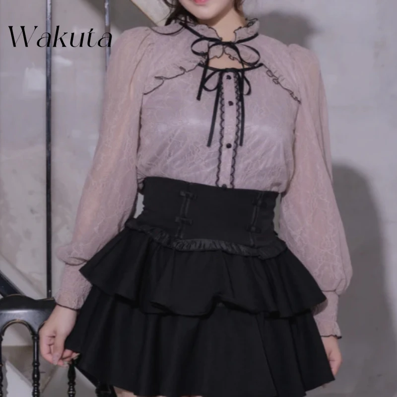 WAKUTA кружевные повязки с бантом Blusas Mujer, женские рубашки, блузки, милые сексуальные майки, японская женская одежда, весенняя одежда
WAKUTA кружевные повязки с бантом Blusas Mujer, женские рубашки, блузки, милые сексуальные майки, японская женская одежда, весенняя одежда
